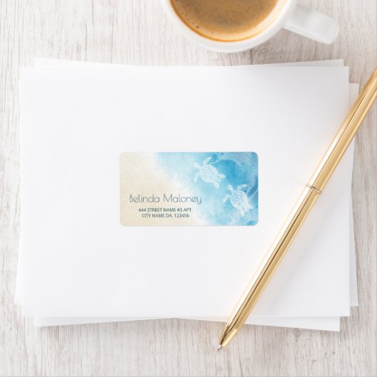 Étiquette Aquarelle Océan Turtle blanche (En situation)