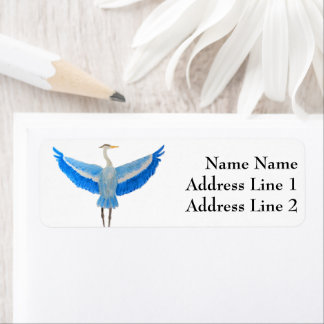 Étiquette Aquarelle Oiseau Grand Héron Bleu