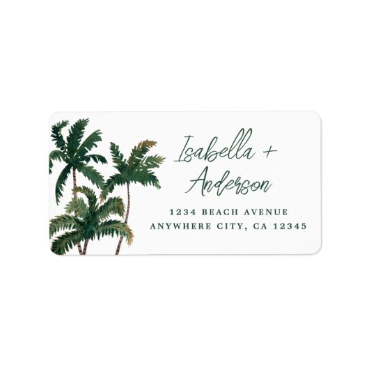 Étiquette Aquarelle Palm Adresse de retour (Devant)