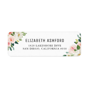 Étiquette Aquarelle Peach Rose Bouquets Floraux Adresse