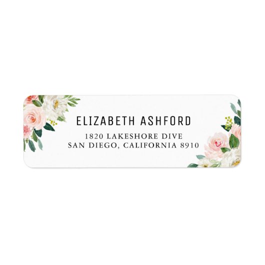 Étiquette Aquarelle Peach Rose Bouquets Floraux Adresse (Devant)
