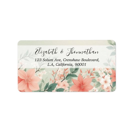 Étiquette Aquarelle Pêche Fuzz Fleurs vertes Nom du script (Devant)