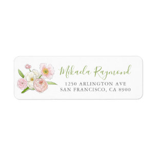 Étiquette Aquarelle Peonas et Magnolia Adresse de retour