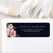 Étiquette Aquarelle Peonies Marine Adresse de retour Label (En situation)