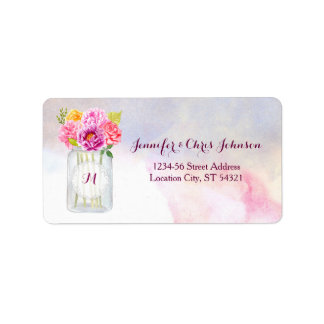 Étiquette Aquarelle Peonies Rose Rustic Mason Jar Mariage