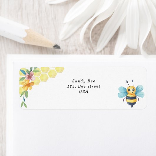 Étiquette Aquarelle petite abeille et peigne de miel (En situation)