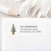 Étiquette Aquarelle Pine de Noël Arbre de vacances simple (En situation)