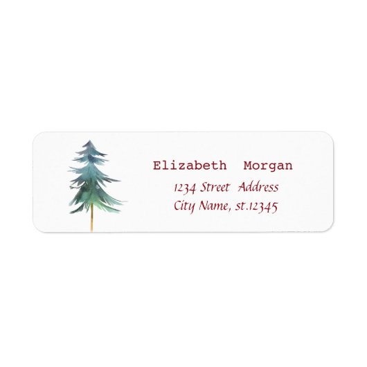 Étiquette Aquarelle Pine Tree Joyeux Noël (Devant)