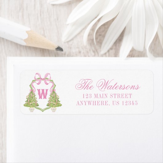 Étiquette Aquarelle Pink Nutcracker Monogram Crest Adresse (En situation)