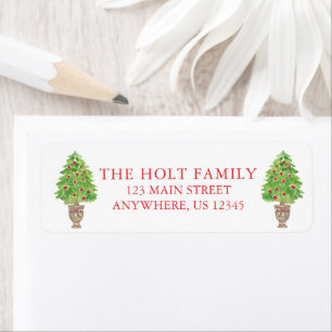 Étiquette Aquarelle Plaid Christmas Topior Adresse de retour