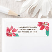 Étiquette Aquarelle Poinsettia Adresse de retour de vacances (En situation)