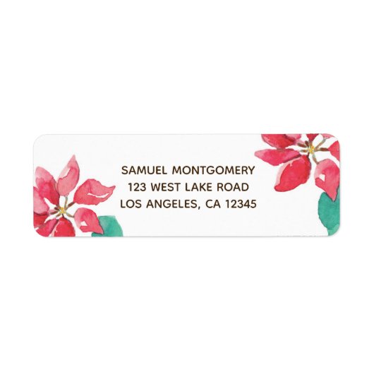 Étiquette Aquarelle Poinsettia Adresse de retour de vacances (Devant)