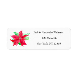 Étiquette Aquarelle Poinsettia Rouge Floral adresse de retou