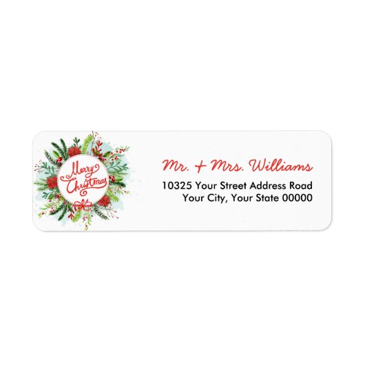 Étiquette Aquarelle Poinsettia Wreath Joyeux Noël (Devant)