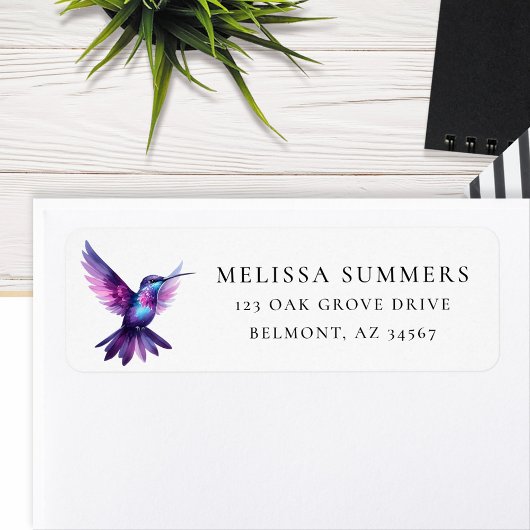 Étiquette Aquarelle Purple Colibri Adresse de retour Label