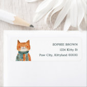 Étiquette Aquarelle Quirky Cat Illustration Adresse de retou (En situation)