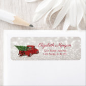 Étiquette Aquarelle Red Truck Pine Tree, Glitter Bokeh (En situation)