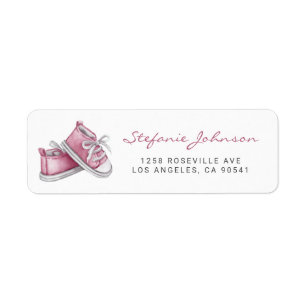 Étiquette Aquarelle rose Baby shower de chaussures pour bébé