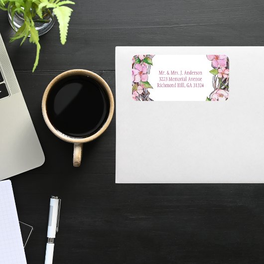 Étiquette Aquarelle rose de printemps de fleurs de cerisier