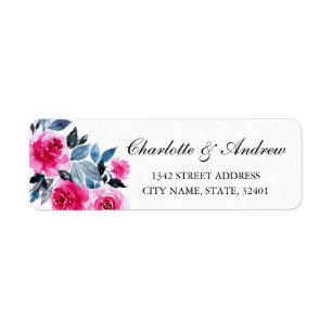 Étiquette Aquarelle rose de roses épousant l'adresse de