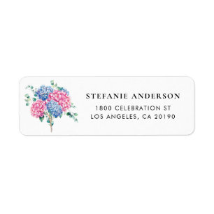 Étiquette Aquarelle rose et bleu Hydrangeas Adresse