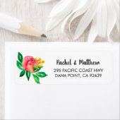 Étiquette Aquarelle rose et jaune Florale Adresse de retour (En situation)