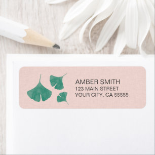 Étiquette Aquarelle rose et Turquoise verte Ginkgo Leaf Trio