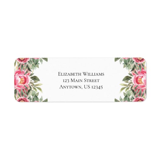 Étiquette Aquarelle rose Fleurs Adresse de retour (Devant)
