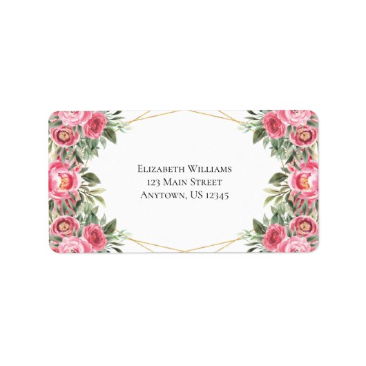 Étiquette Aquarelle rose Fleurs Adresse de retour (Devant)