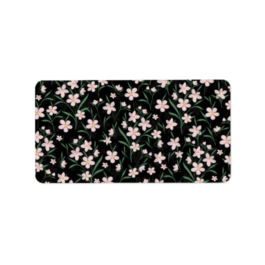 Étiquette Aquarelle rose Floral Botanique Motif noir (Devant)