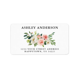 Étiquette Aquarelle rose Floral et verdure Adresse