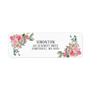 Étiquette Aquarelle rose Floral Retourner l'adresse Étiquett