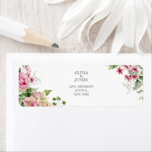 Étiquette Aquarelle rose Mariage de cadre Floral