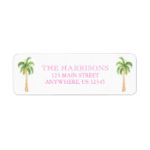 Étiquette Aquarelle rose Noël Palmiers Adresse (Devant)