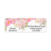 Étiquette Aquarelle rose or Floral Adresse de retour Label (Devant)