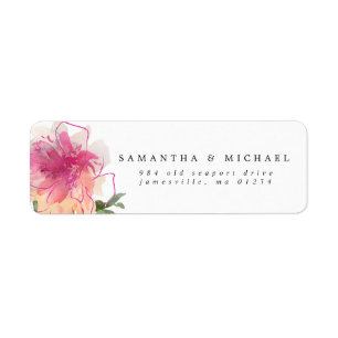 Étiquette Aquarelle rose Peine florale Retourner l'adresse É