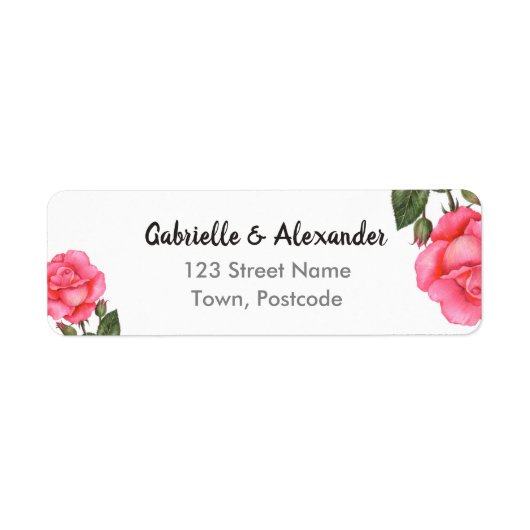 Étiquette Aquarelle rose rose Mariage d'art végétal (Devant)