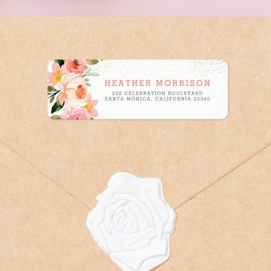 Étiquette Aquarelle rose rose moderne Floral & Or