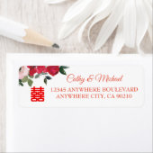 Étiquette Aquarelle rose rouge mariage chinois adresse de re (En situation)