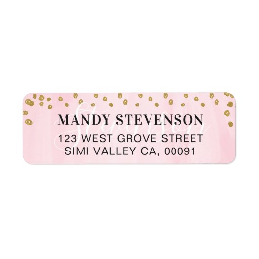 Étiquette Aquarelle rose souple et Polka Or Confetti (Devant)