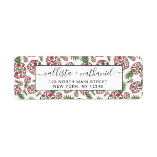 Étiquette Aquarelle rose vert Motif d'ananas Floral