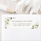 Étiquette Aquarelle Roses blanches et Bouquet d'Hydrangeas (En situation)