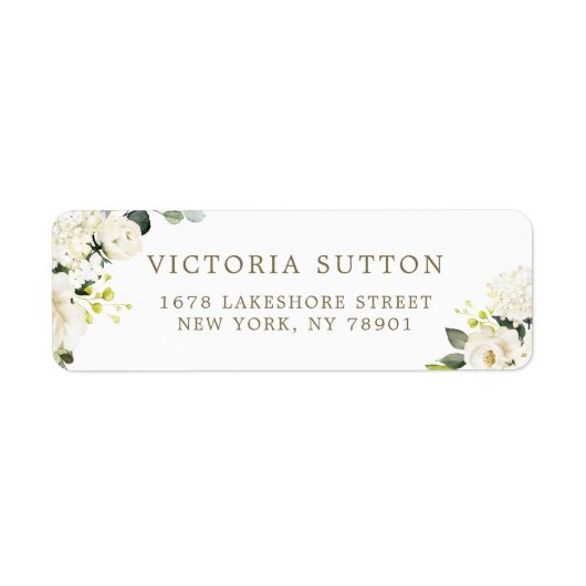 Étiquette Aquarelle Roses blanches et Bouquet d'Hydrangeas (Devant)
