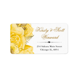 Étiquette Aquarelle Roses Fleurs Jaune Glam Adresse