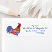 Étiquette Aquarelle rouge poulet cokérel Oiseau bleu (En situation)