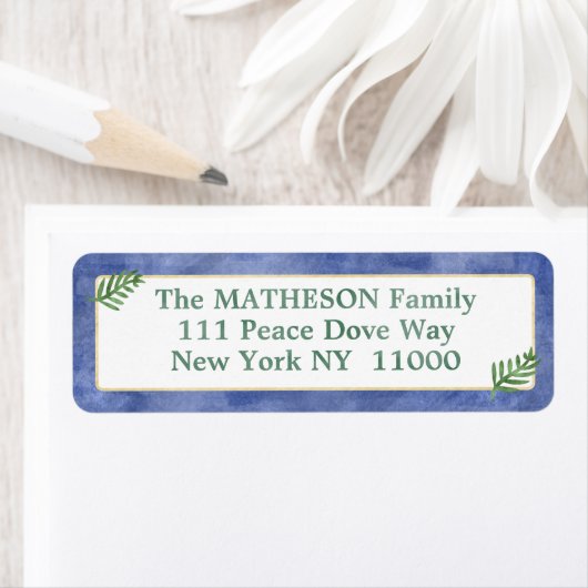 Étiquette Aquarelle Royal Bleu, Vert, Or Simplicité (En situation)