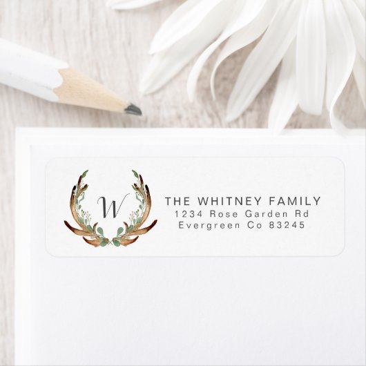 Étiquette Aquarelle Rustique Antler (En situation)