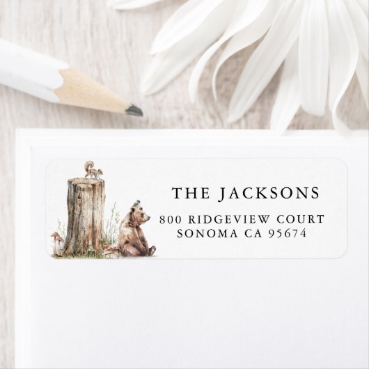 Étiquette Aquarelle rustique Ours forestier (En situation)