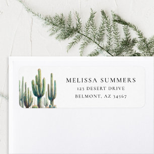 Étiquette Aquarelle Saguaro Cactus Adresse de retour Label