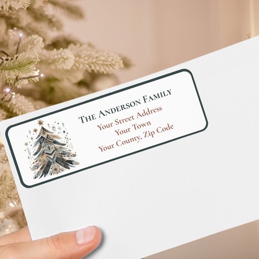 Étiquette Aquarelle saisonnière Boho Feathers Arbre de Noël